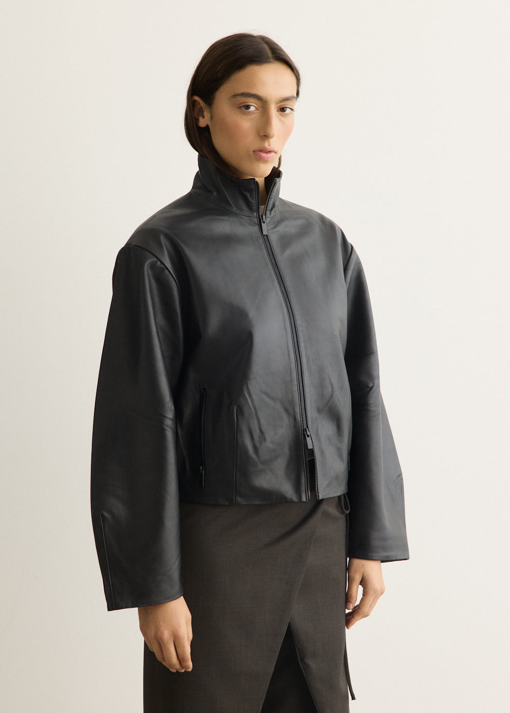 Cocoon Zip Leather Jacket