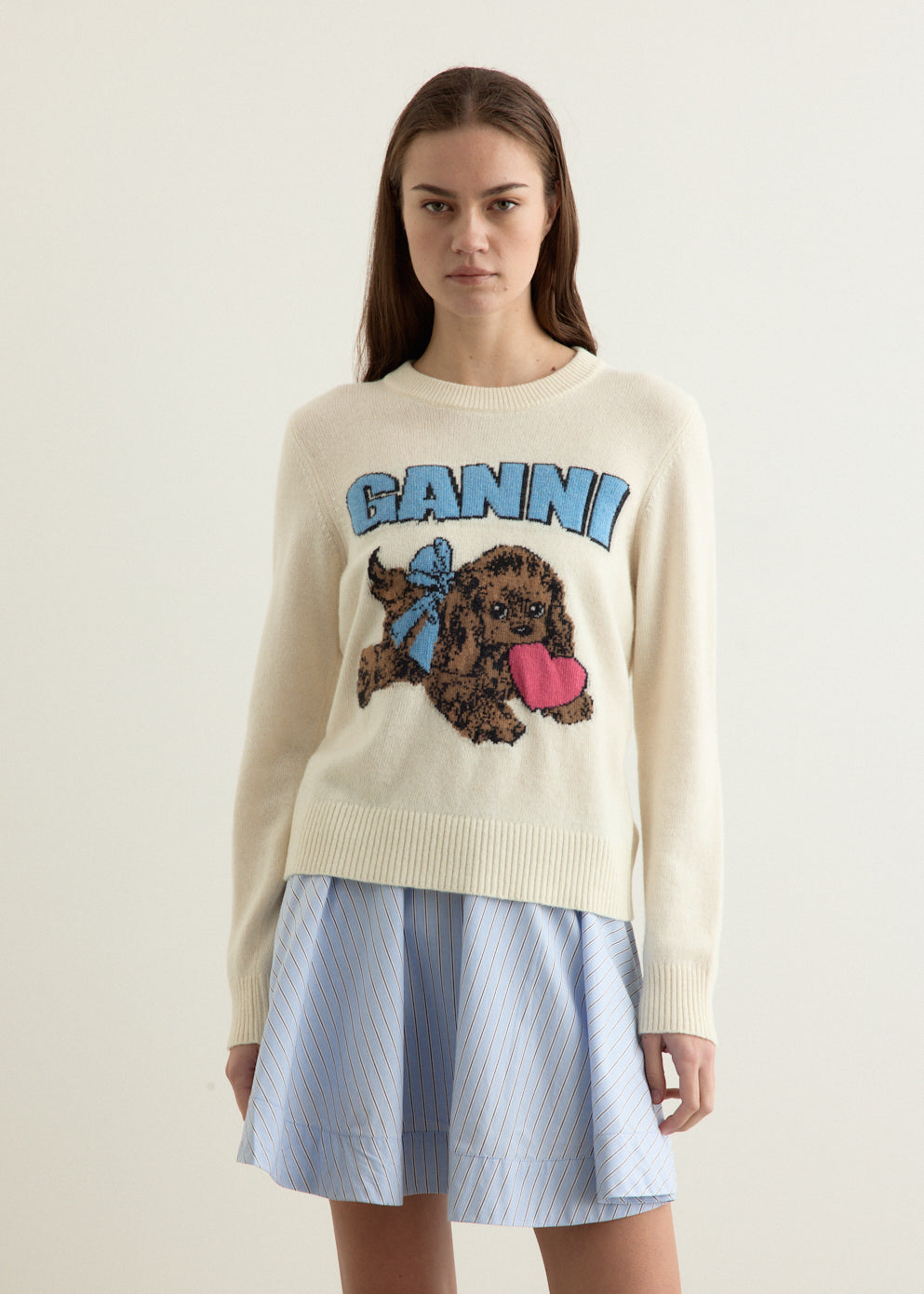 Graphic Wool Mix Fluffy Puppy Love Crewneck