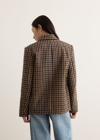 Check Wool Mix Oversized Blazer