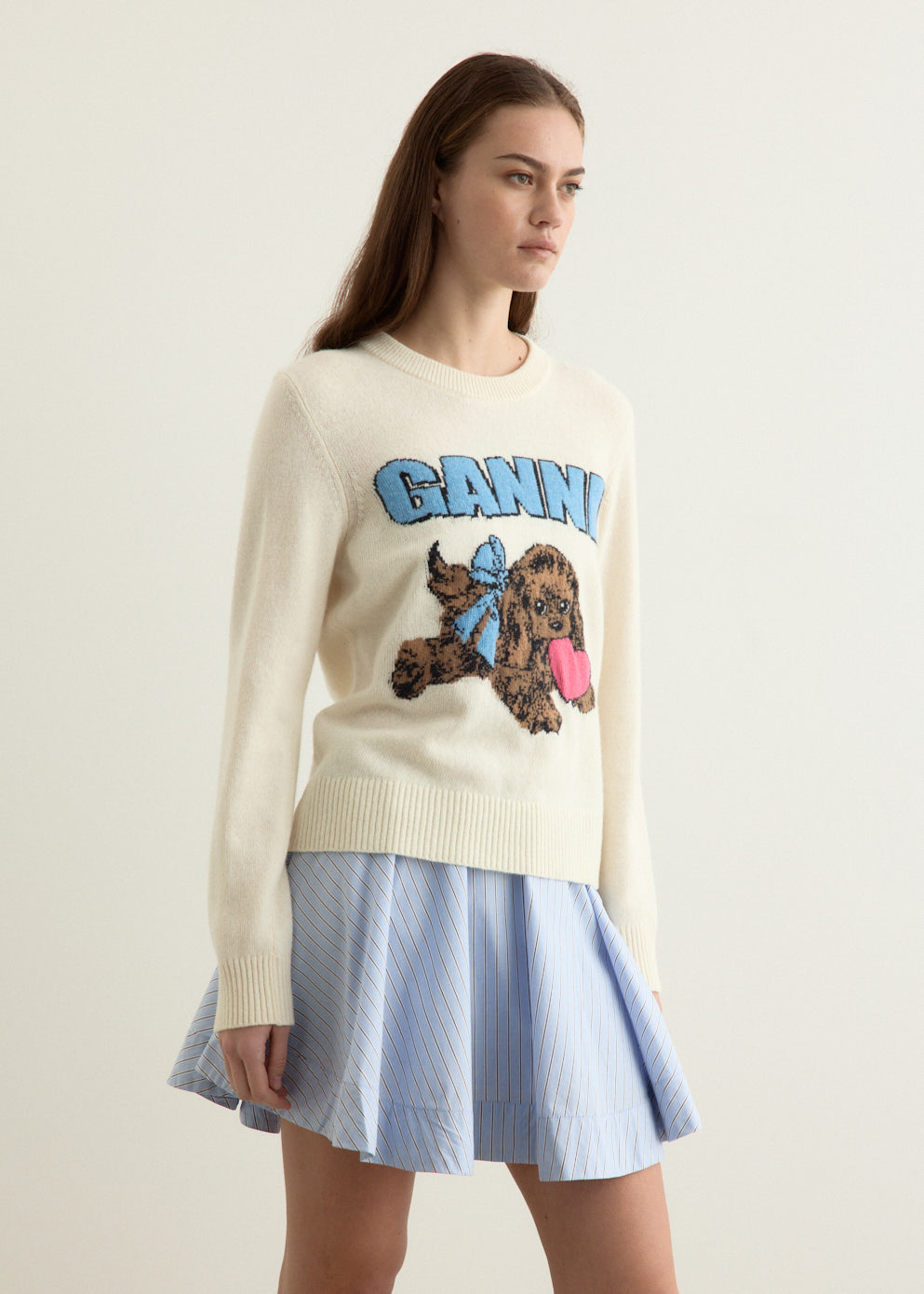 Graphic Wool Mix Fluffy Puppy Love Crewneck