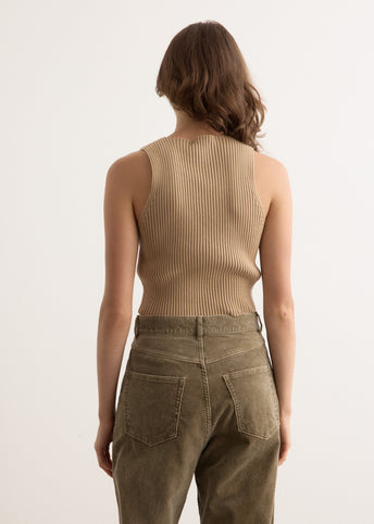 Cotton Silk Rib Knit V-Neck Vest
