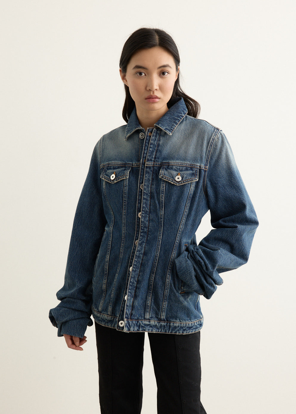 Vintage Blue Denim Jacket With Oversized Sleeves