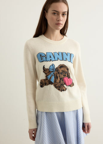 Graphic Wool Mix Fluffy Puppy Love Crewneck