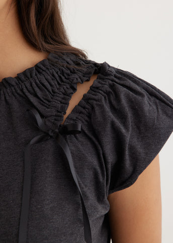 Shoulder Bite Bow Cap Sleeve T-Shirt