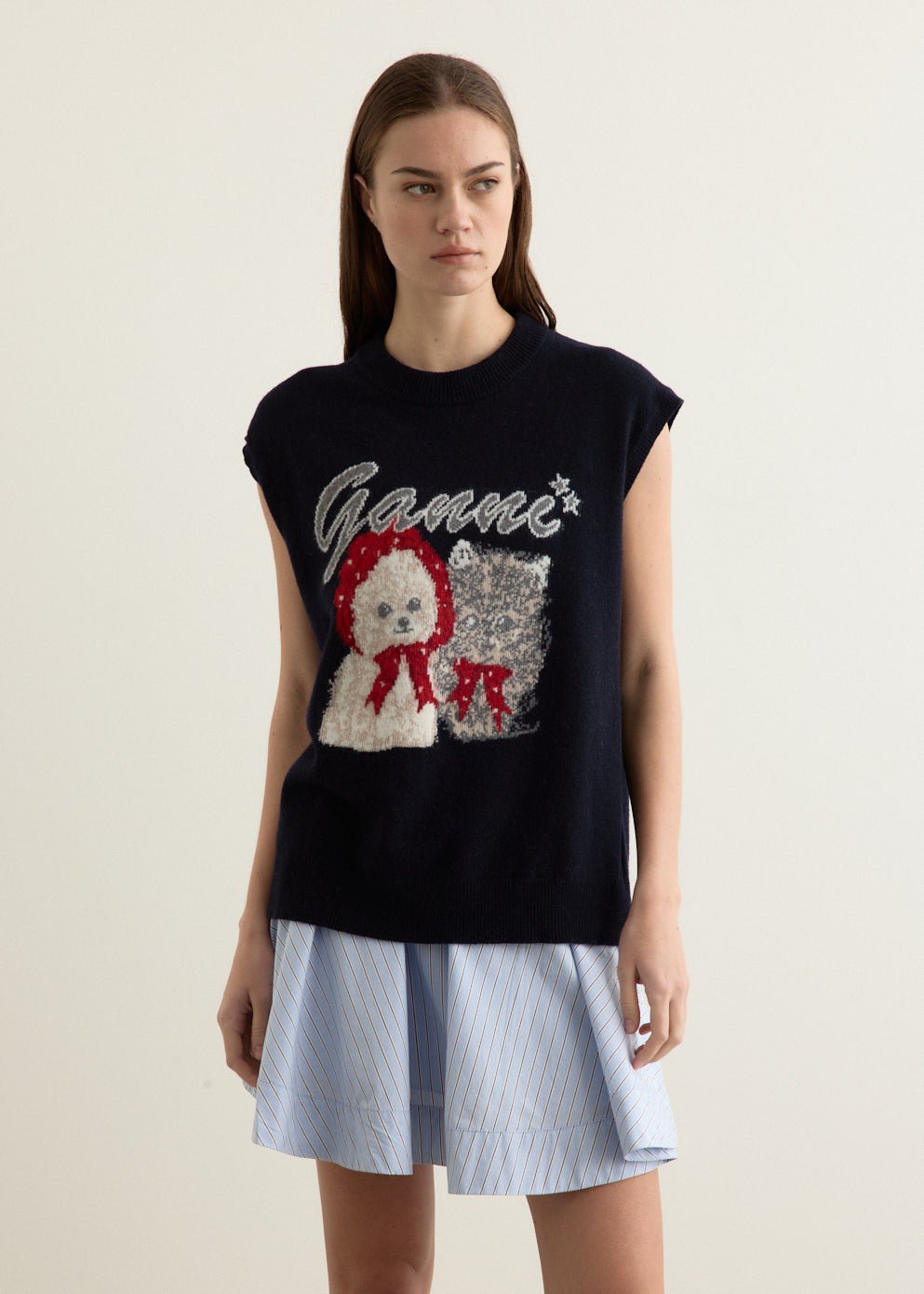 Graphic Wool Mix Oversized Vest
