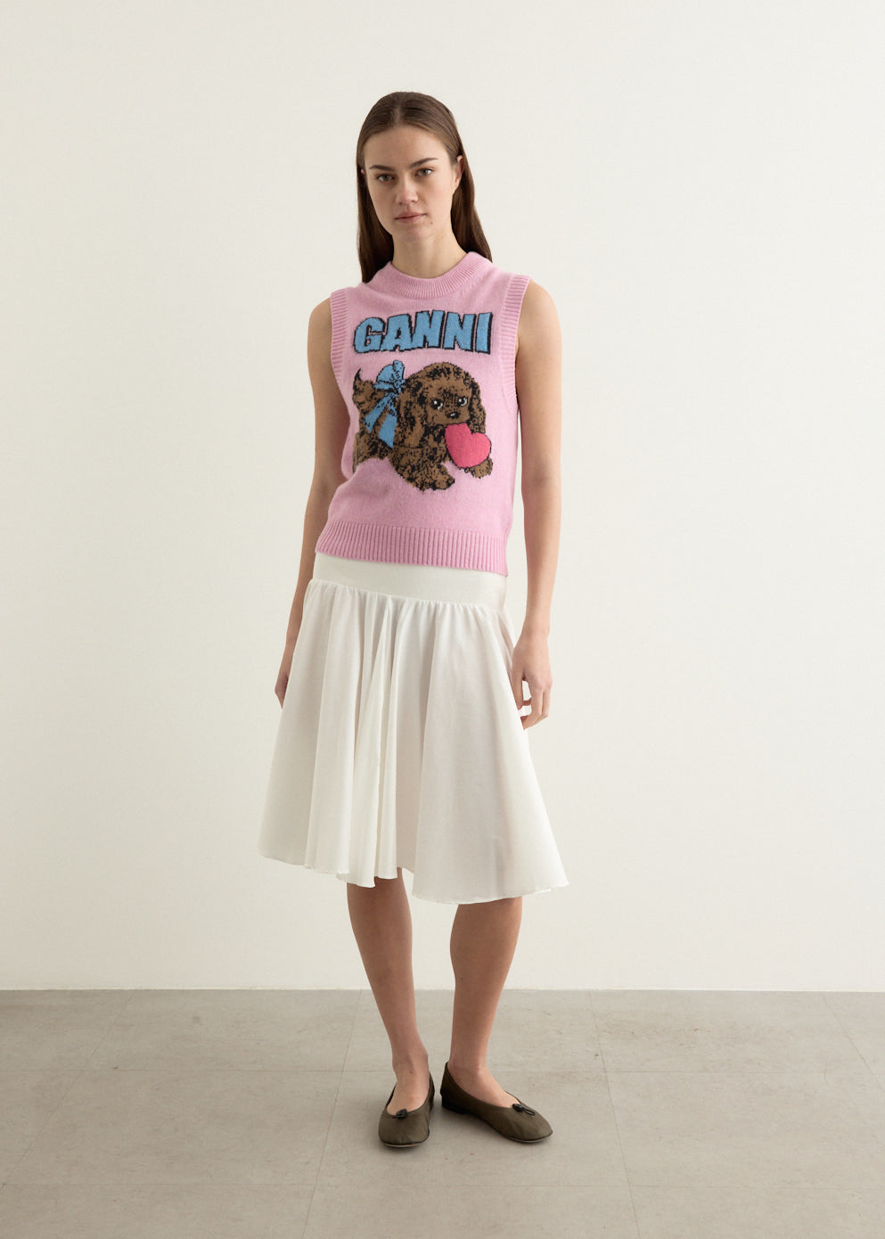 Graphic Wool Mix Pink Puppy Love Vest