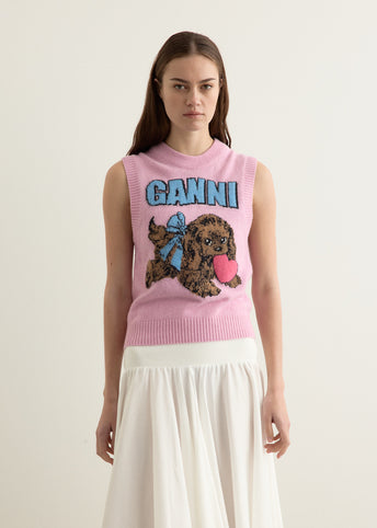 Graphic Wool Mix Pink Puppy Love Vest
