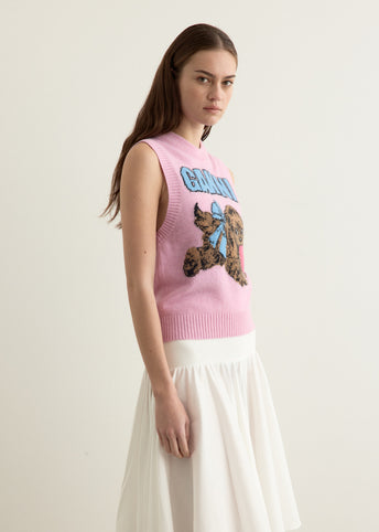 Graphic Wool Mix Pink Puppy Love Vest