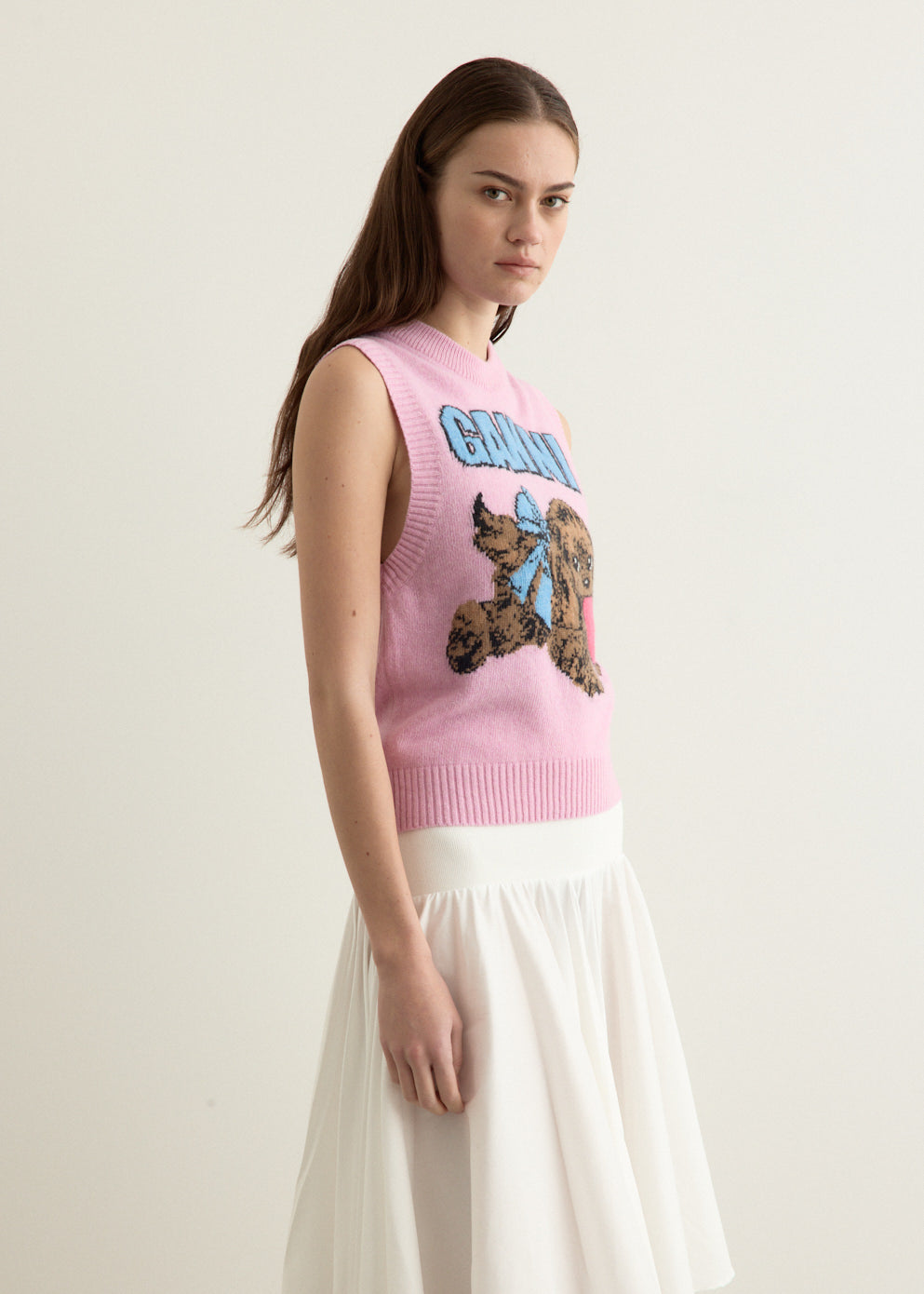 Graphic Wool Mix Pink Puppy Love Vest