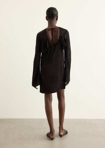 Fluid Satin Jacquard Mini Ruffle Dress