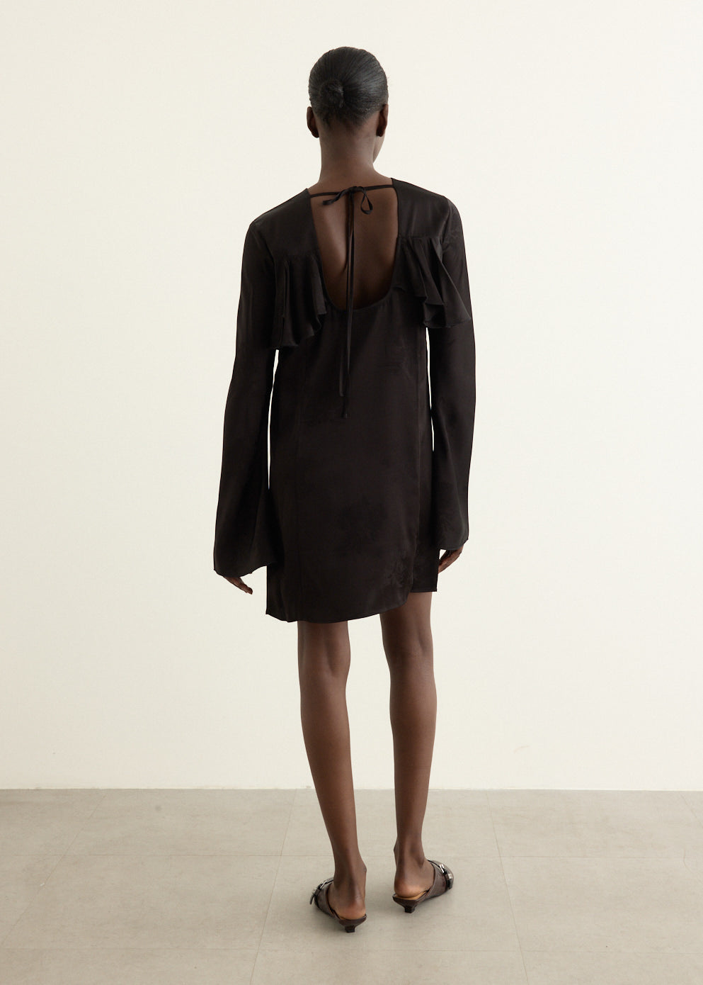 Fluid Satin Jacquard Mini Ruffle Dress