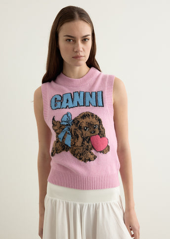 Graphic Wool Mix Pink Puppy Love Vest