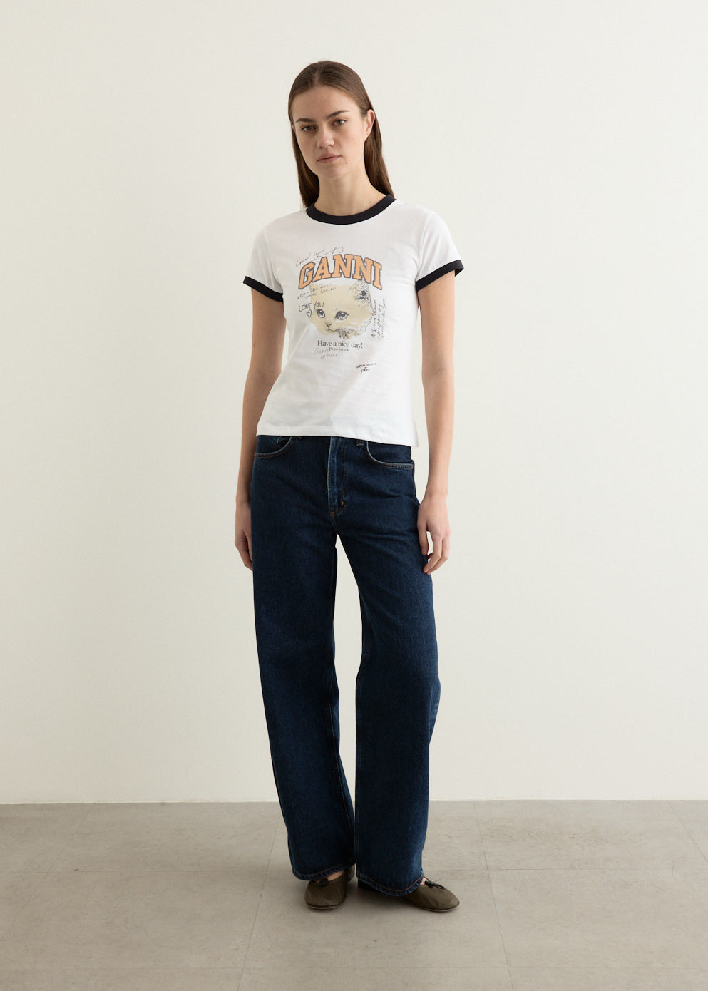 Basic Cotton Jersey Kitty Fitted T-shirt