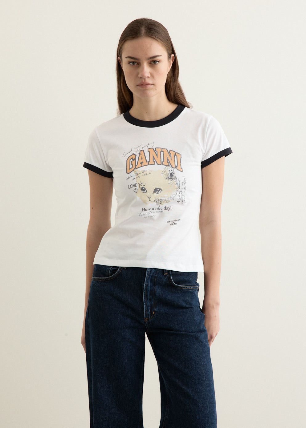 Basic Cotton Jersey Kitty Fitted T-shirt