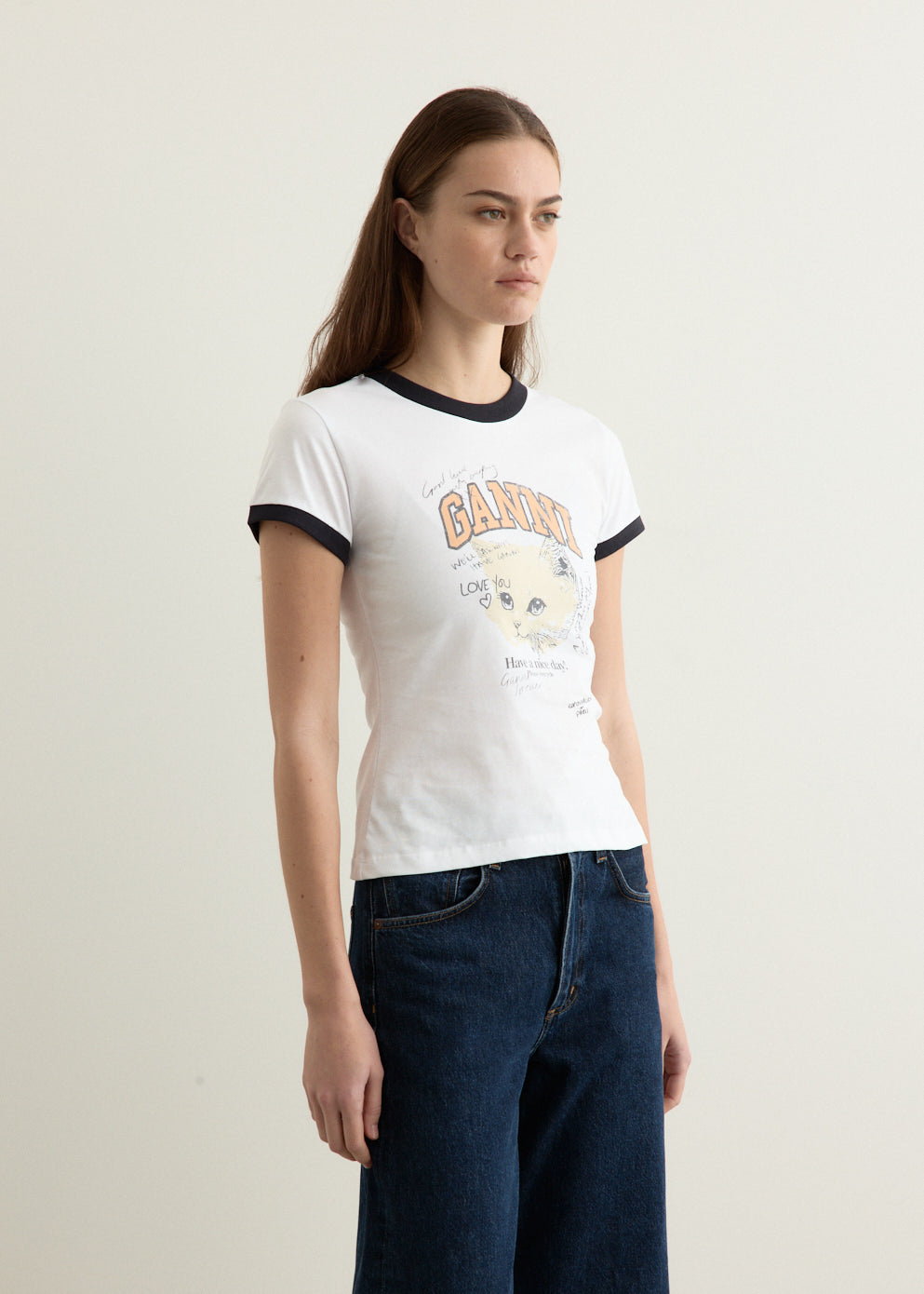 Basic Cotton Jersey Kitty Fitted T-shirt