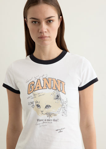 Basic Cotton Jersey Kitty Fitted T-shirt