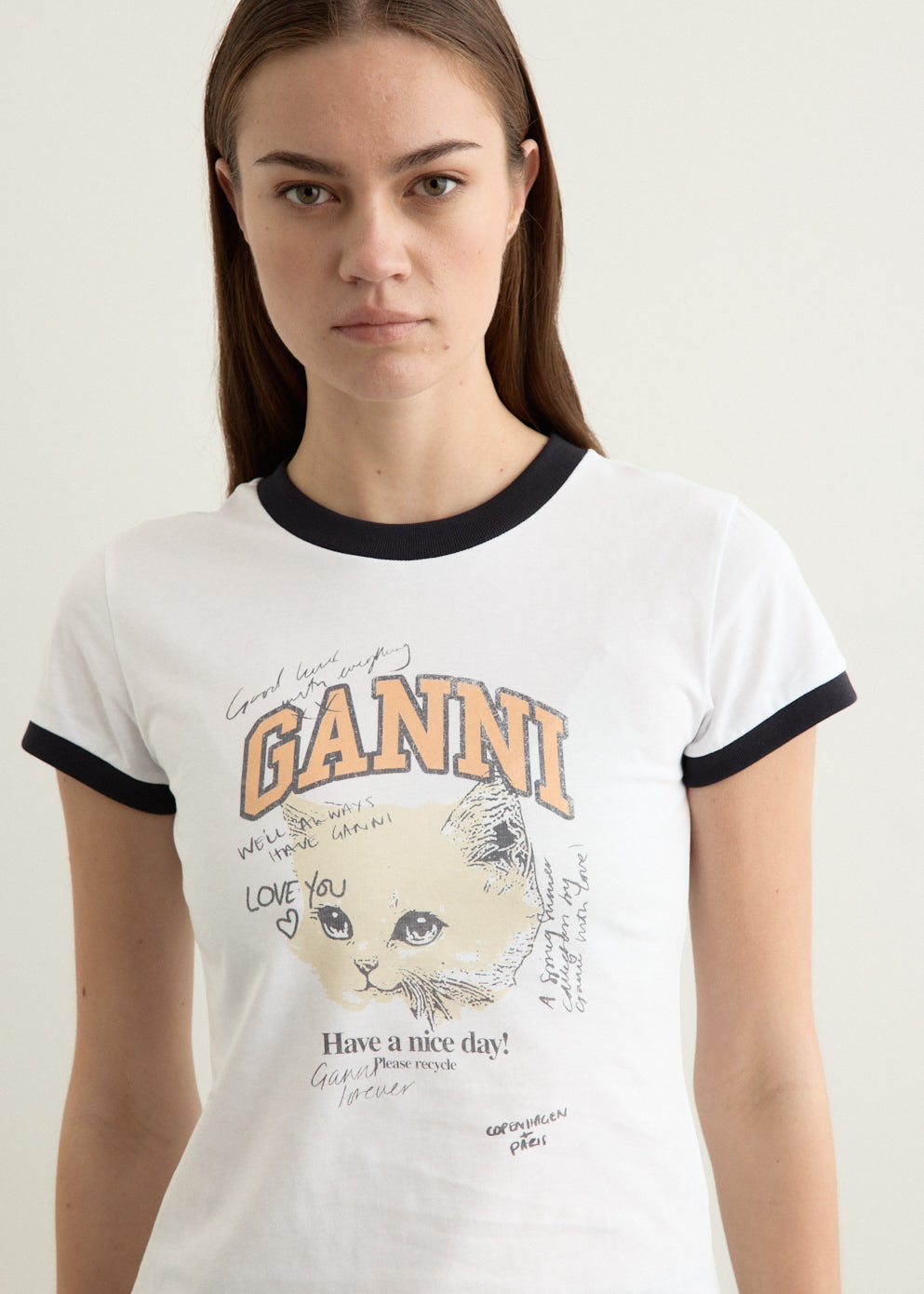 Basic Cotton Jersey Kitty Fitted T-shirt