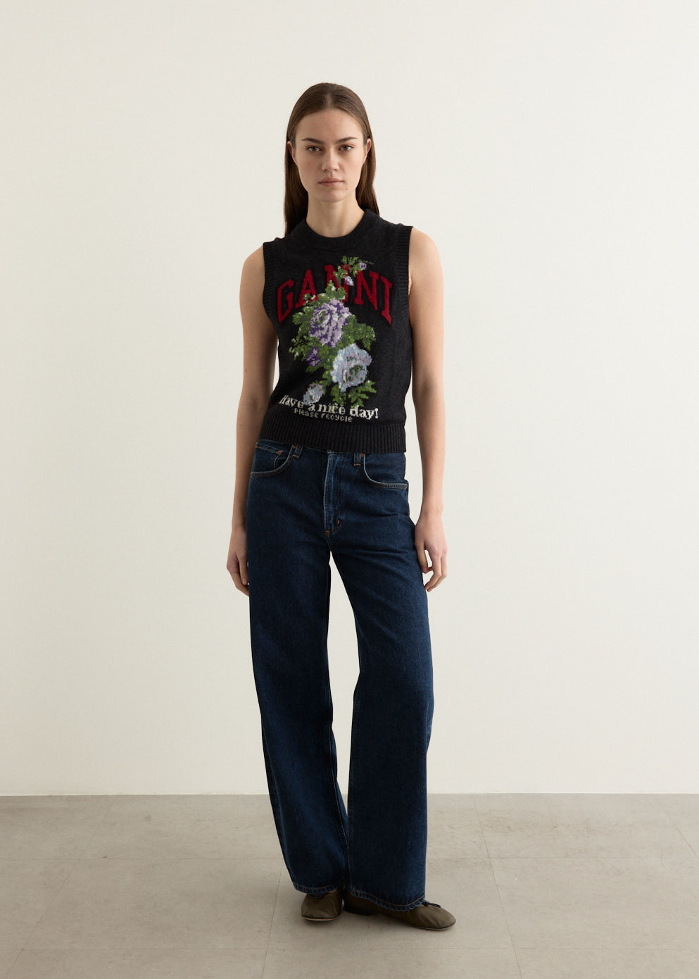 Graphic Wool Mix Flowers Vest