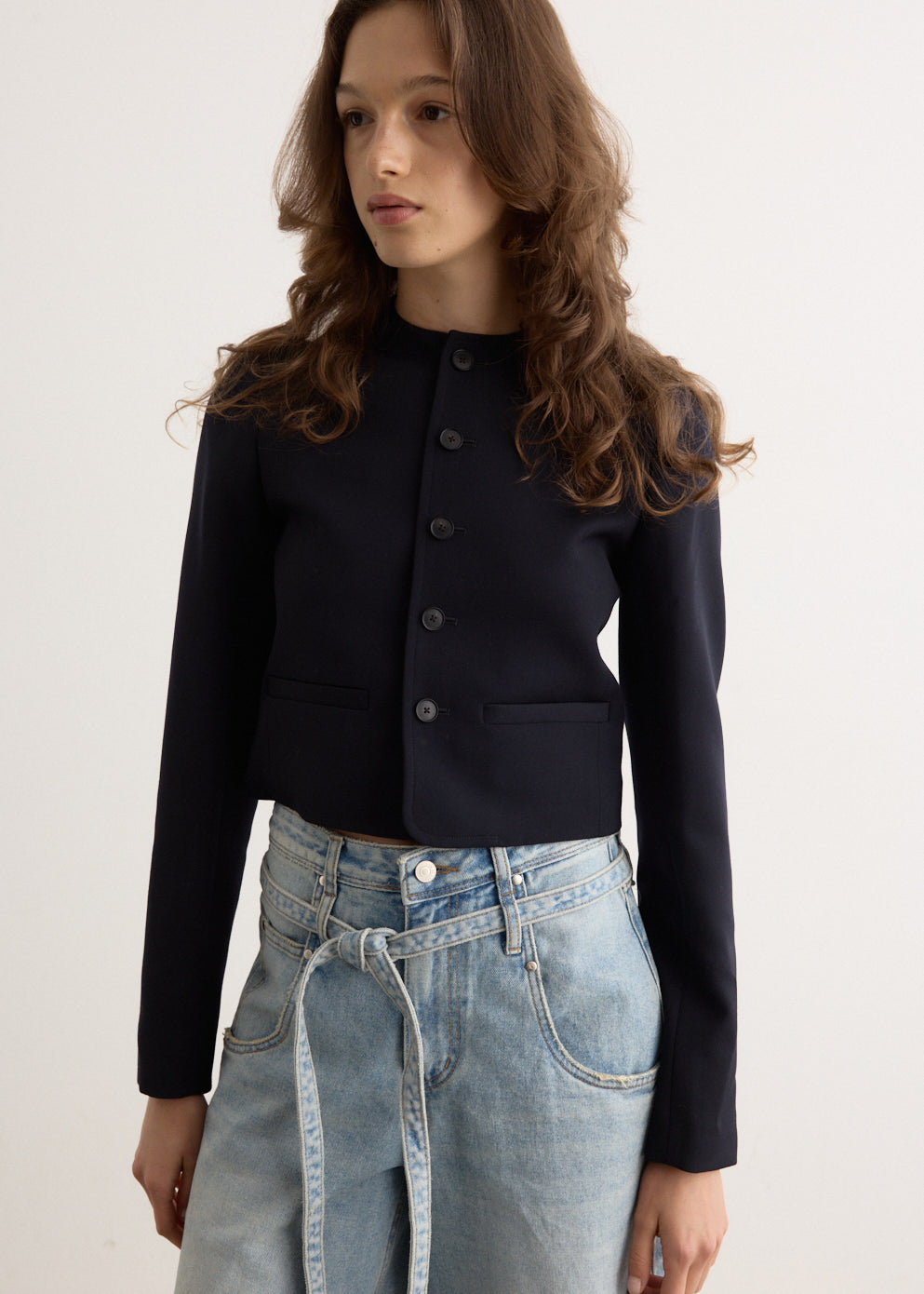 ジャケット・アウター HIGH DENSITY WOOL TWILL SHORT JACKET Auralee High Density Wool Twill Short Jacket in Dark Navy
