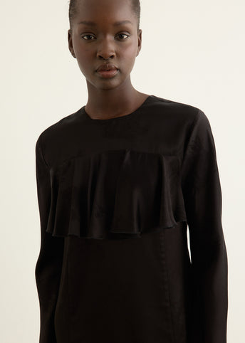 Fluid Satin Jacquard Mini Ruffle Dress