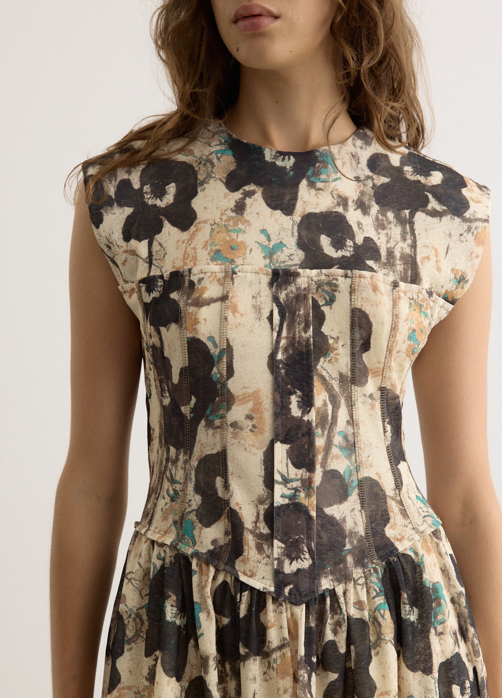 Printed Marl Mesh Corset Mini Dress