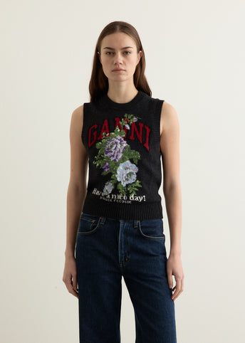 Graphic Wool Mix Flowers Vest