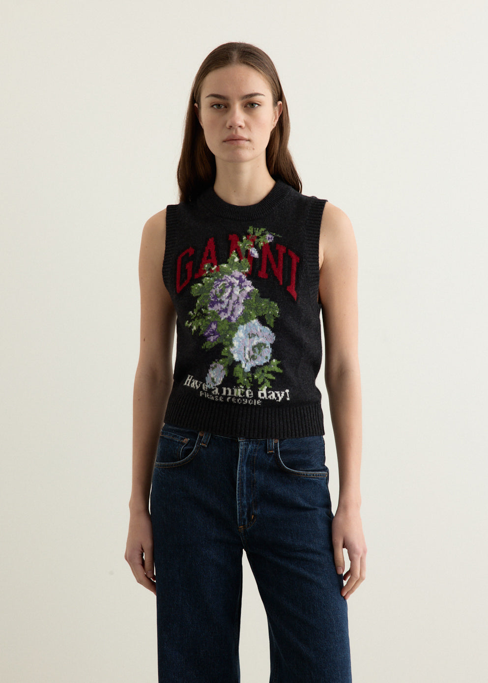 Graphic Wool Mix Flowers Vest