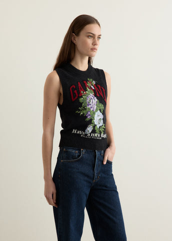Graphic Wool Mix Flowers Vest
