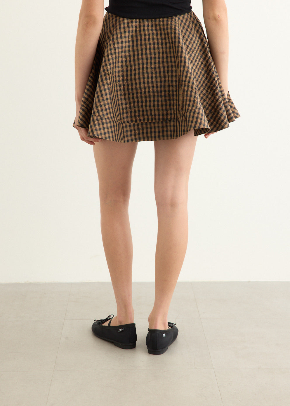 Crinkled Taffeta Check Mini Circle Skirt
