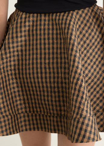 Crinkled Taffeta Check Mini Circle Skirt