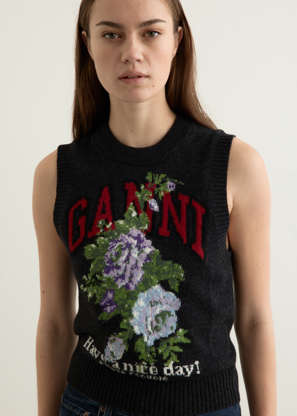 Graphic Wool Mix Flowers Vest