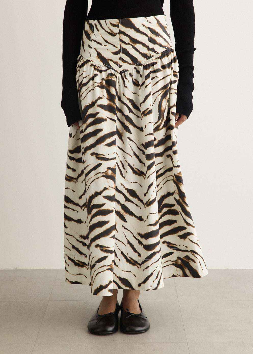 Printed Stretch Cotton Long Skirt