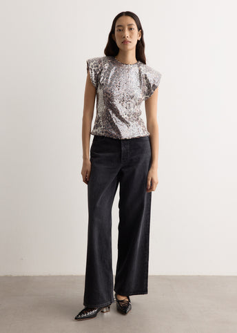 Printed Stretch Sequins Blouse