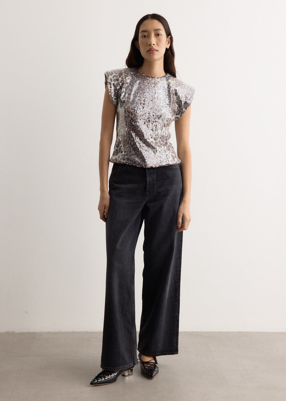 Printed Stretch Sequins Blouse