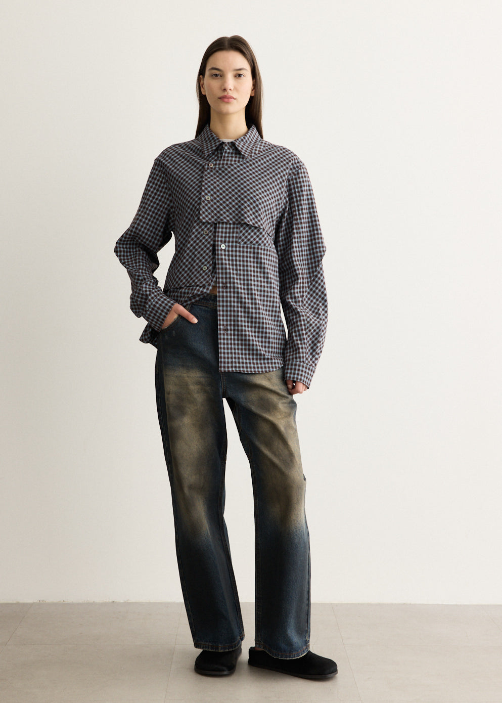 Unisex Coated Wide-Leg Jeans
