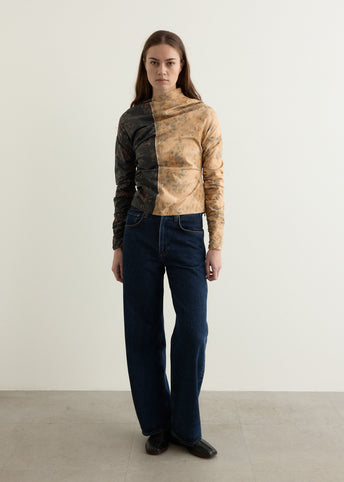 Printed Stretch Cotton Ruched Top