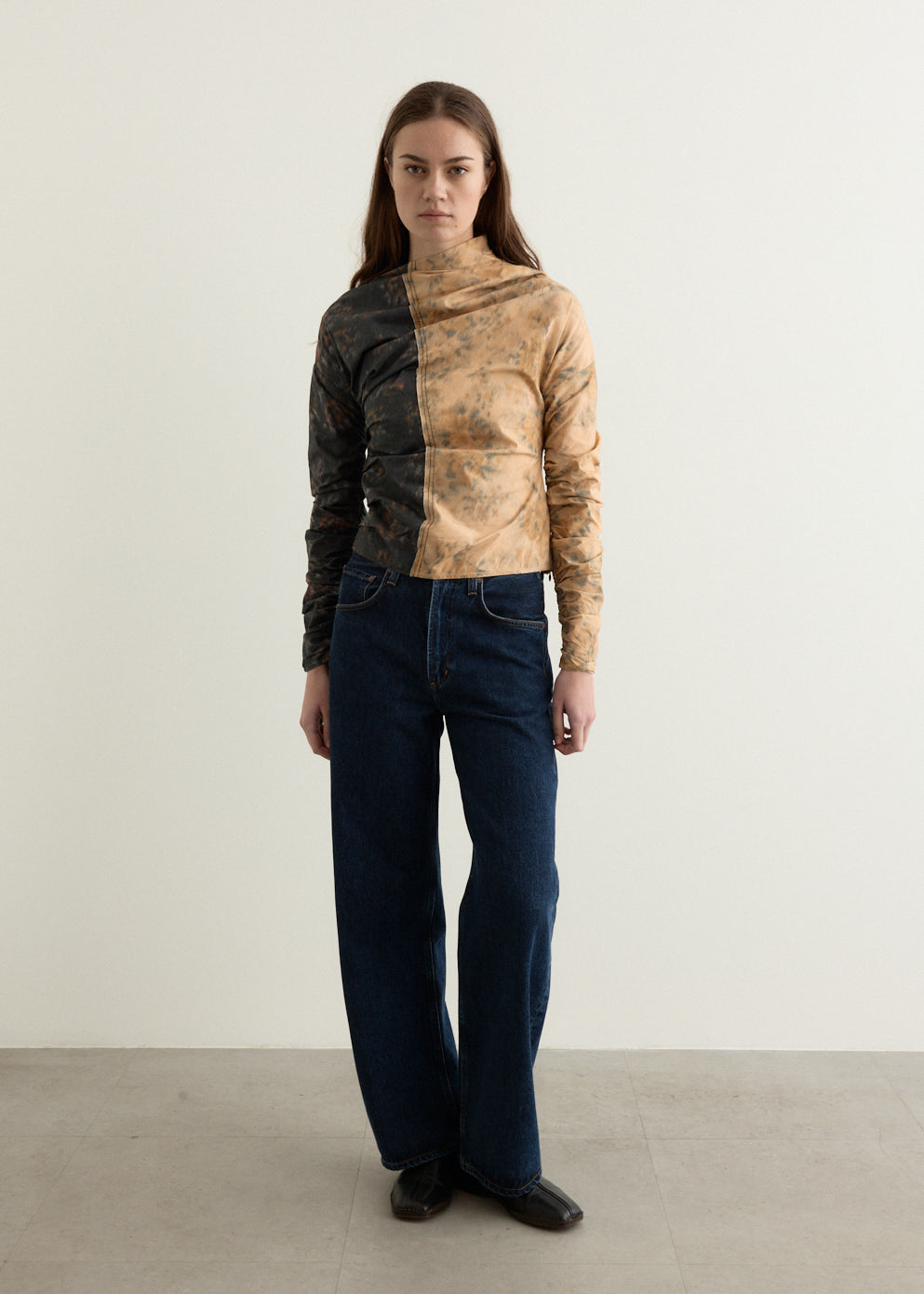 Printed Stretch Cotton Ruched Top