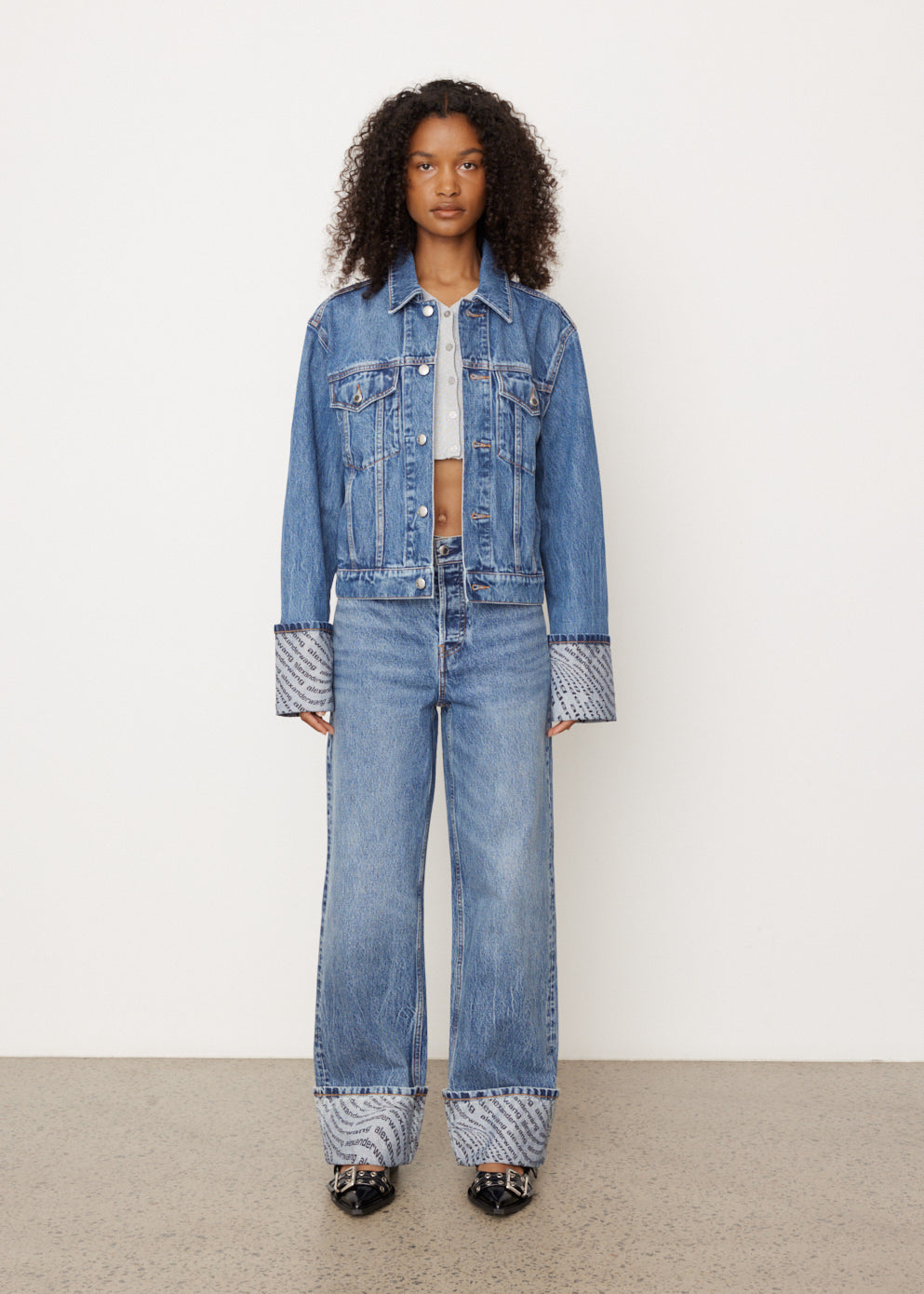 【ALEXANDER WANG】LOGO WAVE TRUCKER JACKET Alexander Wang Logo Wave Cuff Denim Trucker Jacket