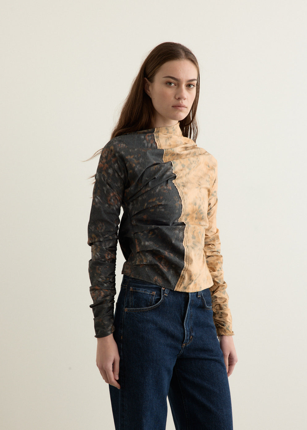 Printed Stretch Cotton Ruched Top