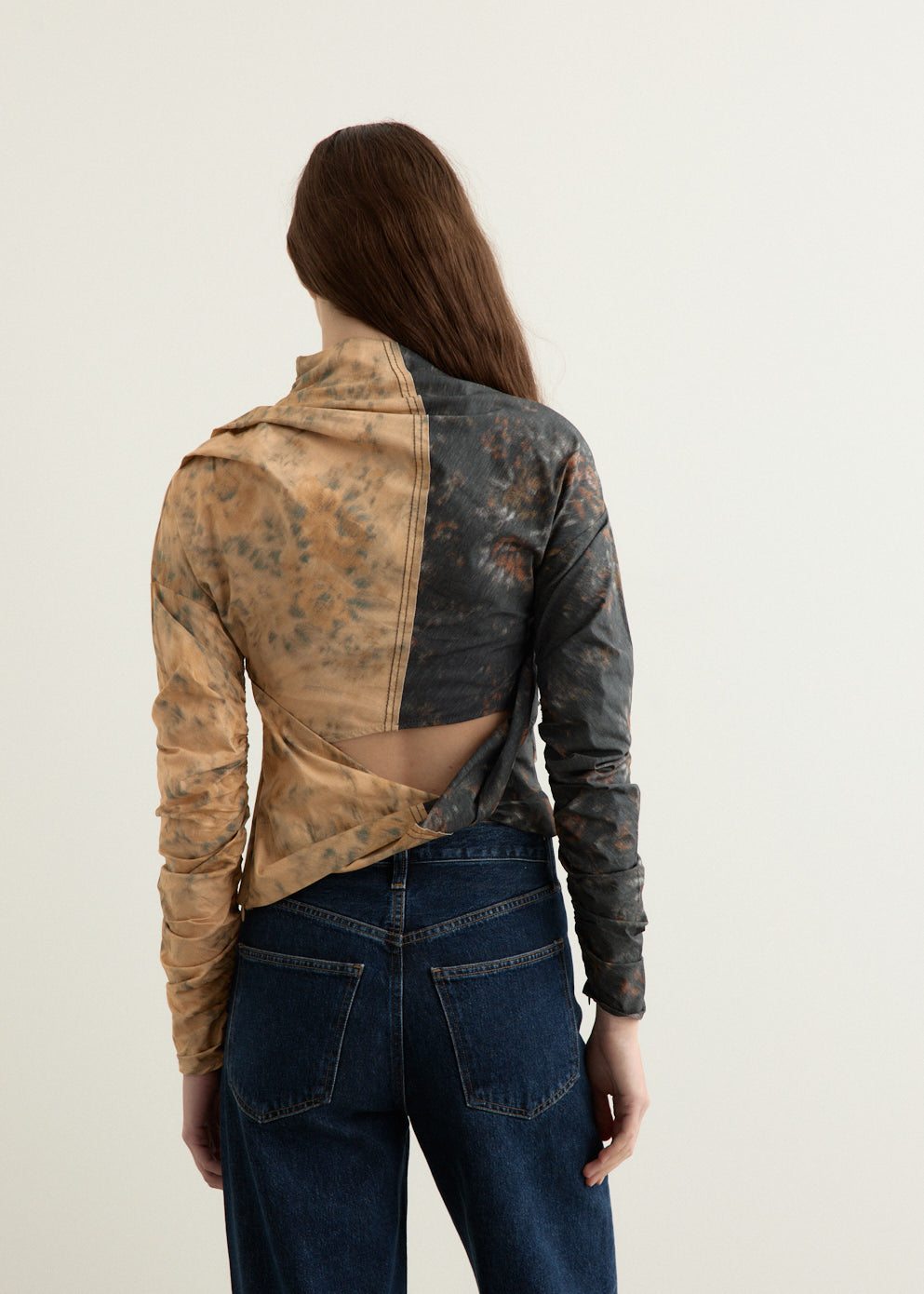 Printed Stretch Cotton Ruched Top