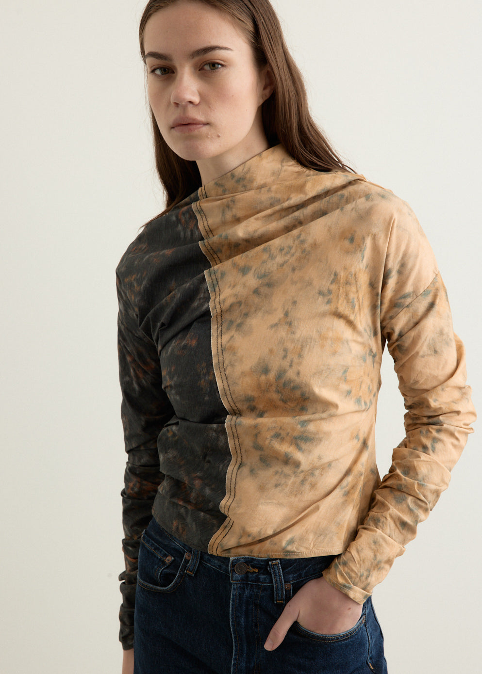 Printed Stretch Cotton Ruched Top