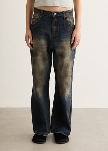 Unisex Coated Wide-Leg Jeans
