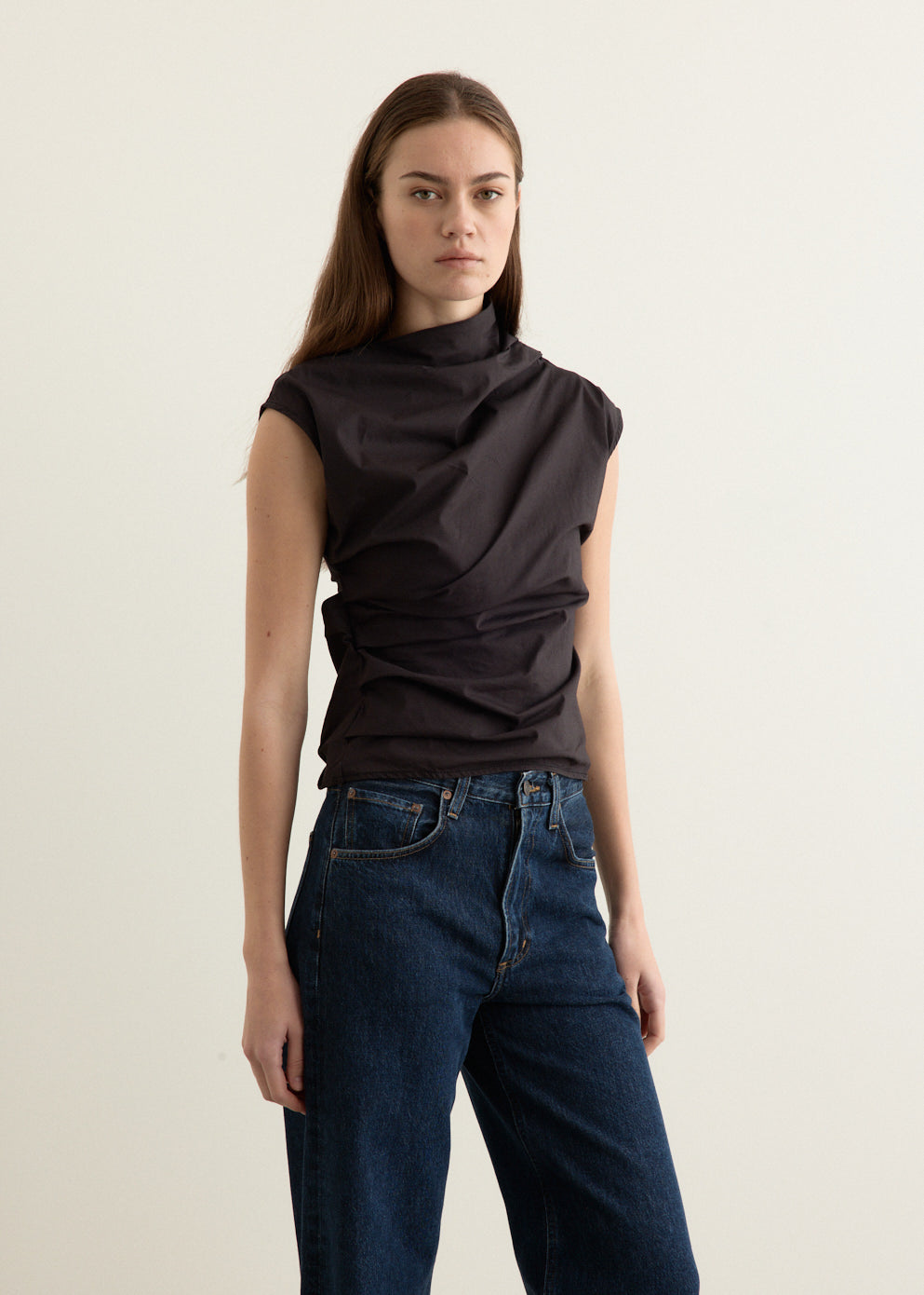 Stretch Cotton Ruched Top