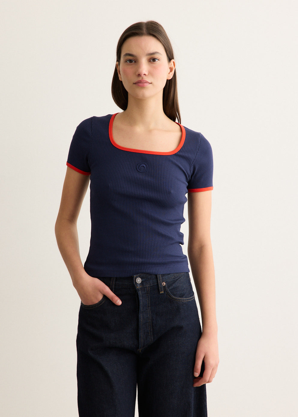 Moon Logo Bicolour Ribbed Jersey