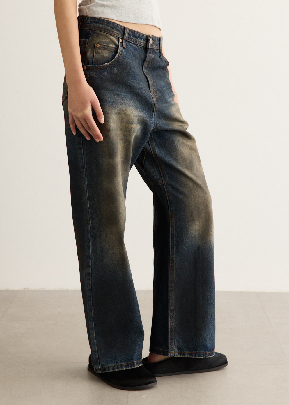 Unisex Coated Wide-Leg Jeans