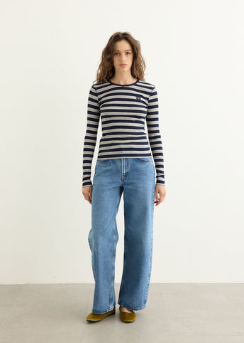 Soft Cotton Stripe Rib Longsleeve Top
