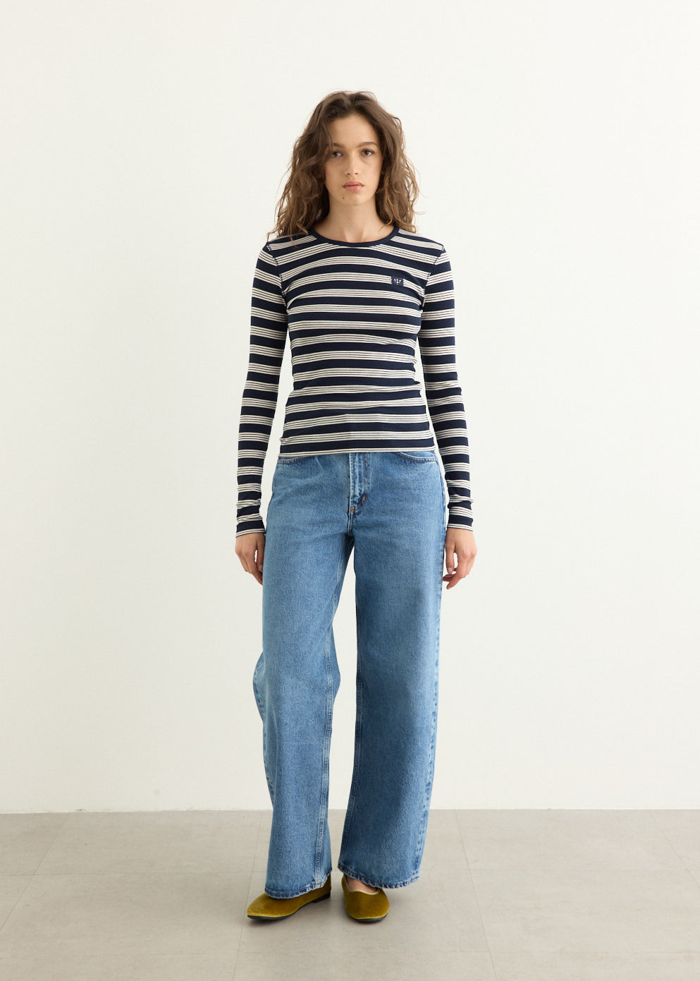 Soft Cotton Stripe Rib Longsleeve Top