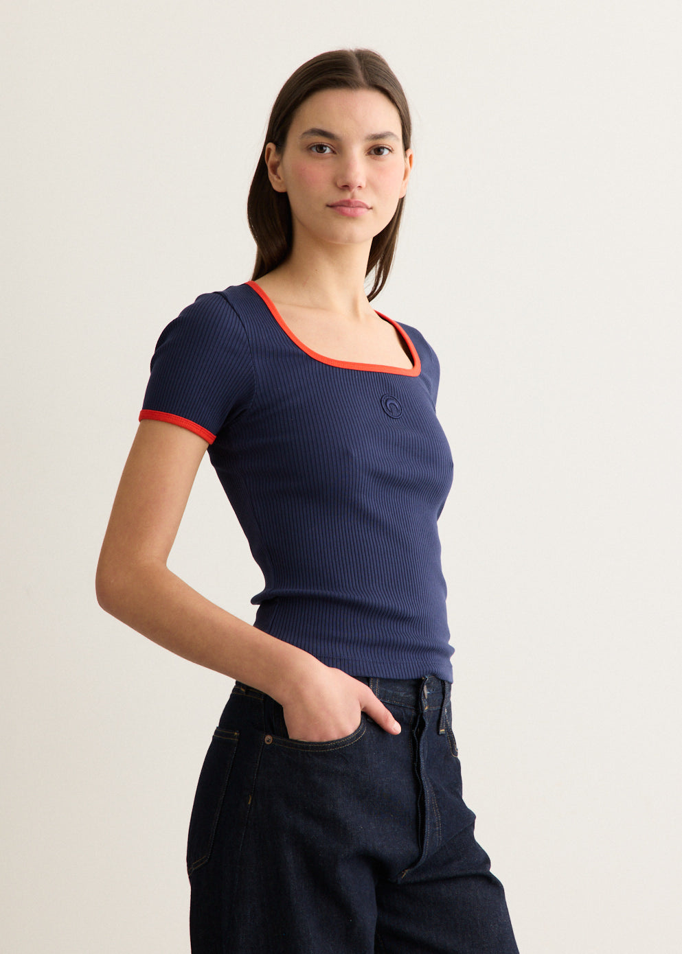 Moon Logo Bicolour Ribbed Jersey