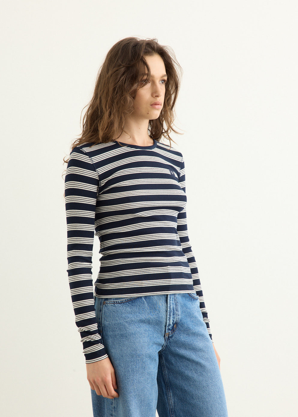 Soft Cotton Stripe Rib Longsleeve Top