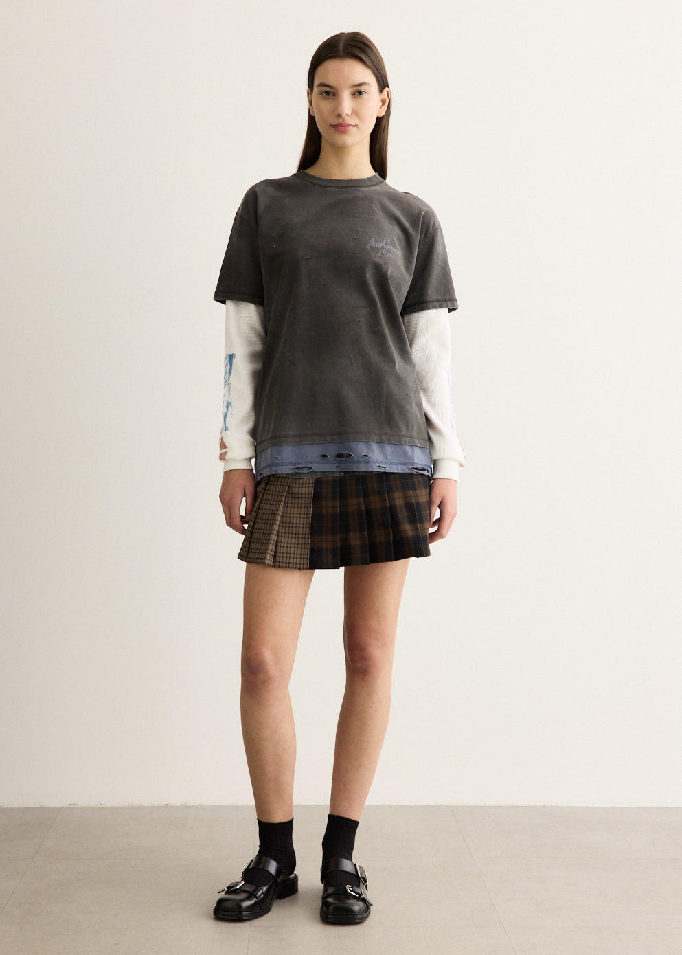 Distress Layered Long Sleeve T-Shirt